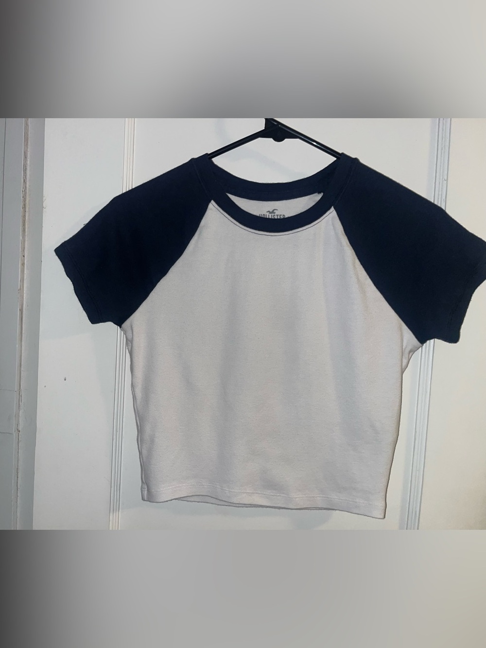 Hollister Colorblock Raglan Tee in White and Navy